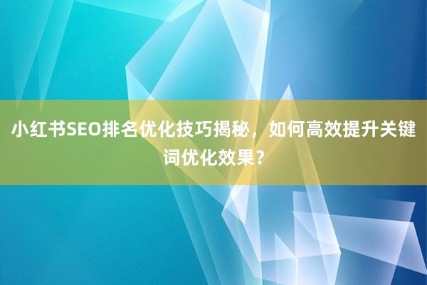 小红书SEO排名优化技巧揭秘，如何高效提升关键词优化效果？