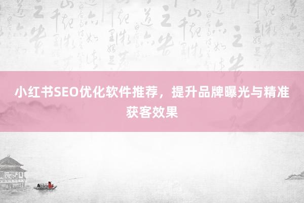 小红书SEO优化软件推荐，提升品牌曝光与精准获客效果