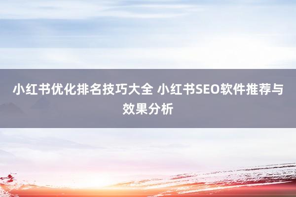 小红书优化排名技巧大全 小红书SEO软件推荐与效果分析