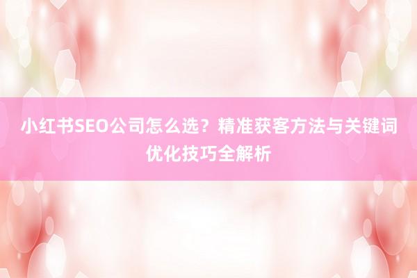 小红书SEO公司怎么选？精准获客方法与关键词优化技巧全解析