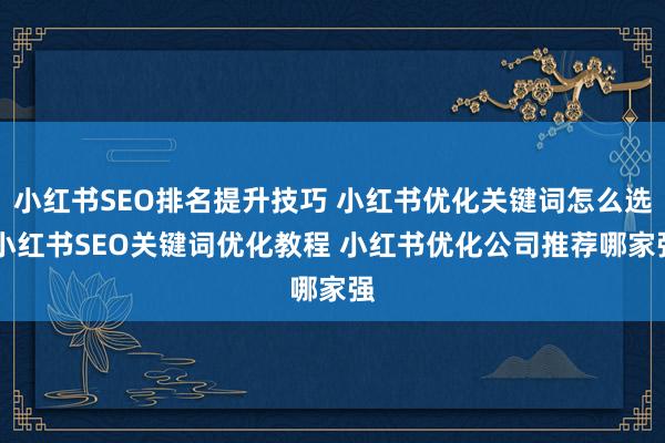 小红书SEO排名提升技巧 小红书优化关键词怎么选 小红书SEO关键词优化教程 小红书优化公司推荐哪家强