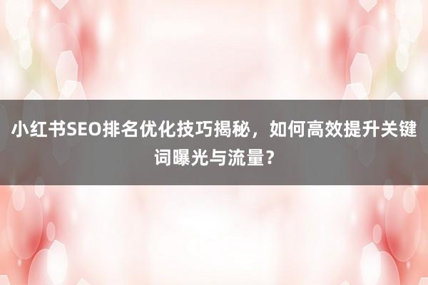 小红书SEO排名优化技巧揭秘，如何高效提升关键词曝光与流量？