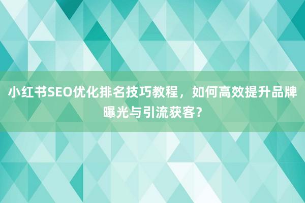 小红书SEO优化排名技巧教程，如何高效提升品牌曝光与引流获客？