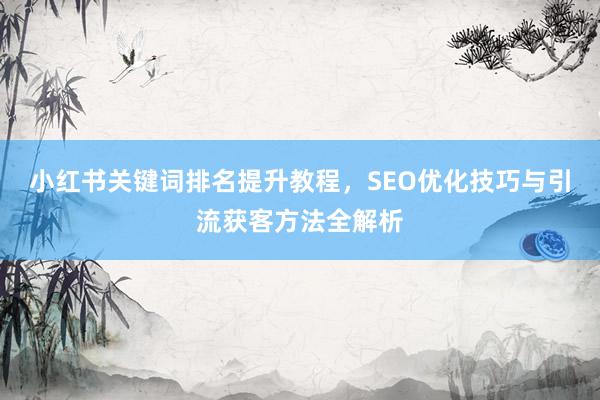 小红书关键词排名提升教程，SEO优化技巧与引流获客方法全解析