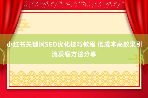 小红书关键词SEO优化技巧教程 低成本高效果引流获客方法分享