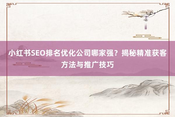 小红书SEO排名优化公司哪家强？揭秘精准获客方法与推广技巧