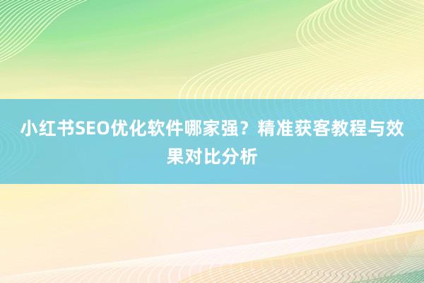 小红书SEO优化软件哪家强？精准获客教程与效果对比分析
