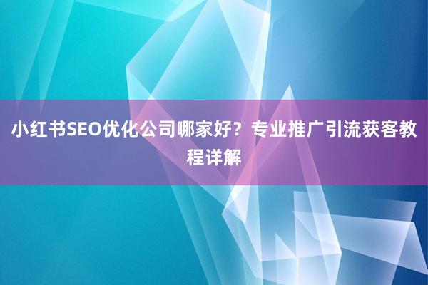 小红书SEO优化公司哪家好？专业推广引流获客教程详解