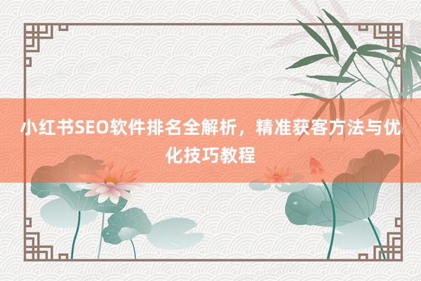 小红书SEO软件排名全解析，精准获客方法与优化技巧教程