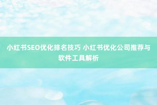 小红书SEO优化排名技巧 小红书优化公司推荐与软件工具解析