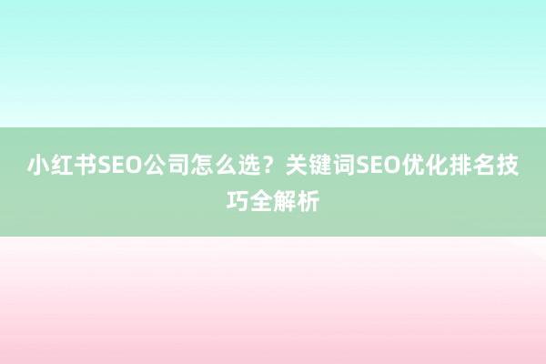 小红书SEO公司怎么选？关键词SEO优化排名技巧全解析