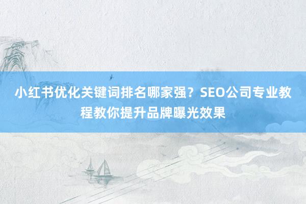 小红书优化关键词排名哪家强？SEO公司专业教程教你提升品牌曝光效果