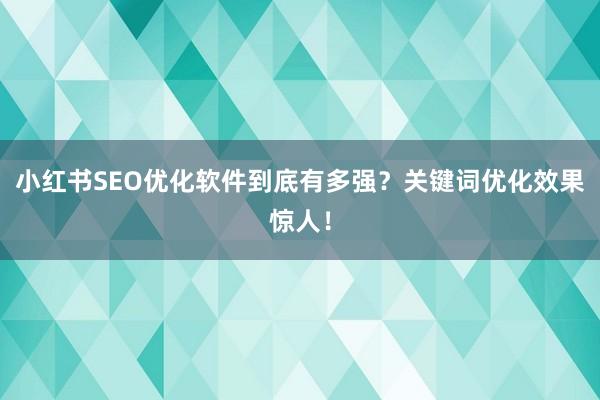 小红书SEO优化软件到底有多强？关键词优化效果惊人！