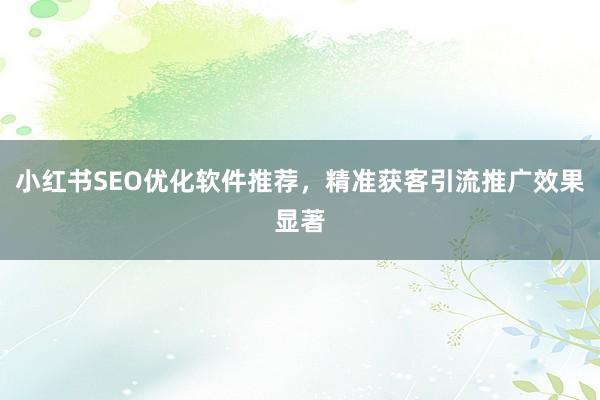 小红书SEO优化软件推荐，精准获客引流推广效果显著