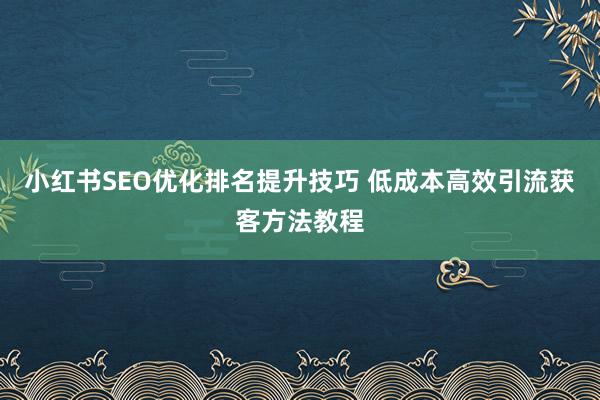 小红书SEO优化排名提升技巧 低成本高效引流获客方法教程