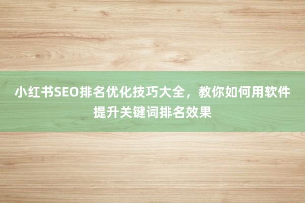 小红书SEO排名优化技巧大全，教你如何用软件提升关键词排名效果