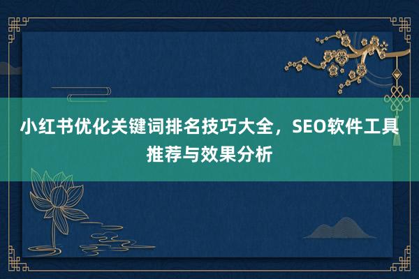 小红书优化关键词排名技巧大全，SEO软件工具推荐与效果分析