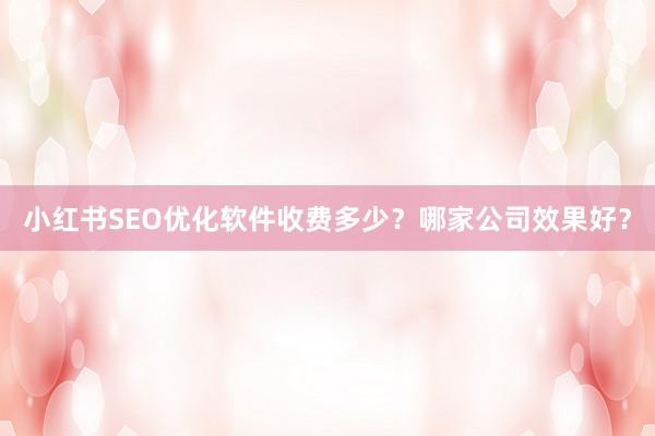 小红书SEO优化软件收费多少？哪家公司效果好？