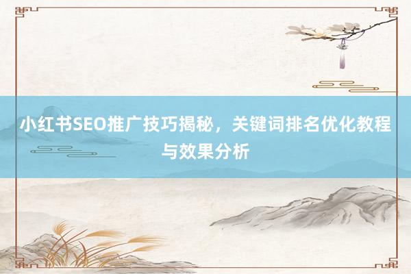 小红书SEO推广技巧揭秘，关键词排名优化教程与效果分析