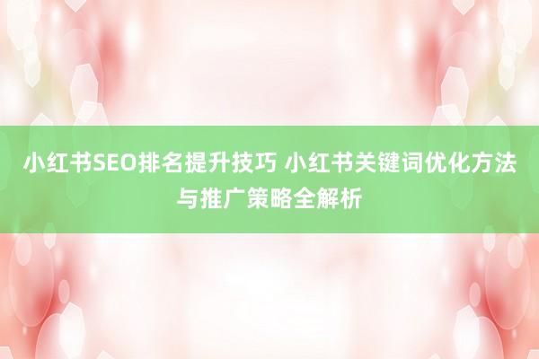小红书SEO排名提升技巧 小红书关键词优化方法与推广策略全解析