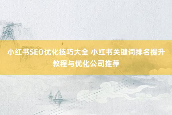 小红书SEO优化技巧大全 小红书关键词排名提升教程与优化公司推荐