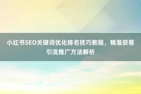 小红书SEO关键词优化排名技巧教程，精准获客引流推广方法解析