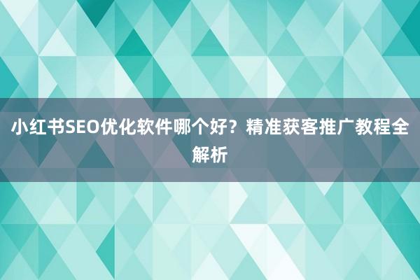 小红书SEO优化软件哪个好？精准获客推广教程全解析