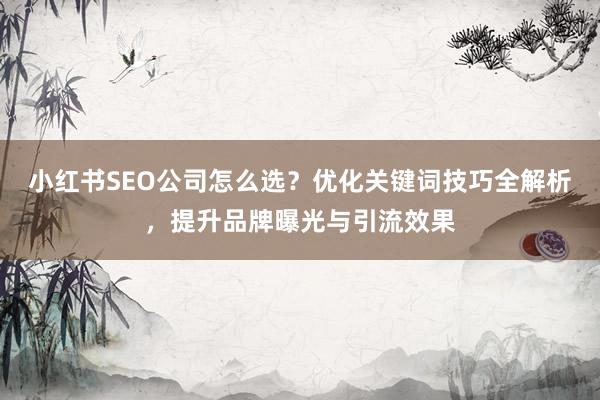 小红书SEO公司怎么选？优化关键词技巧全解析，提升品牌曝光与引流效果