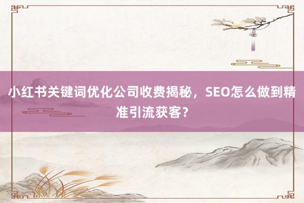 小红书关键词优化公司收费揭秘，SEO怎么做到精准引流获客？