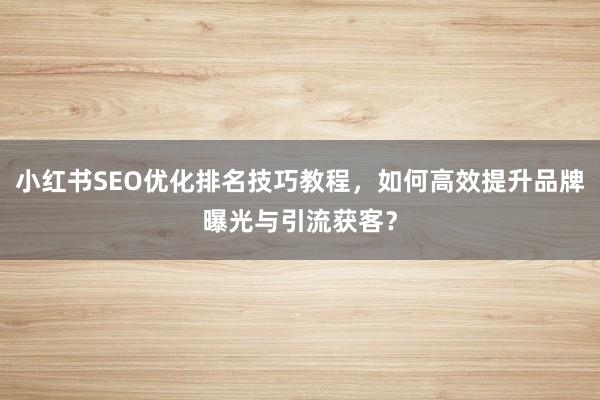 小红书SEO优化排名技巧教程，如何高效提升品牌曝光与引流获客？