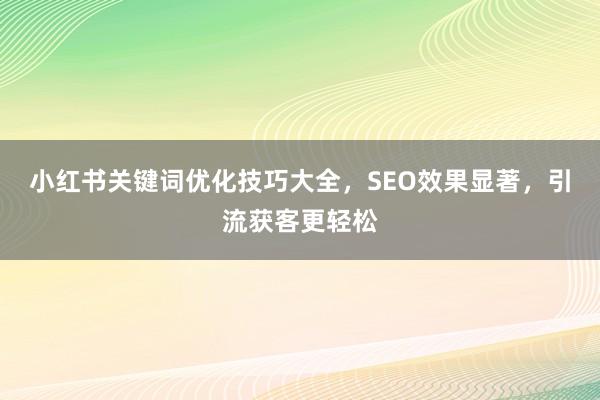 小红书关键词优化技巧大全，SEO效果显著，引流获客更轻松