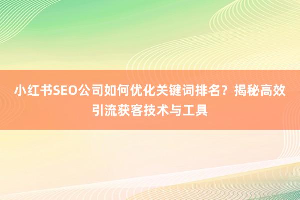 小红书SEO公司如何优化关键词排名？揭秘高效引流获客技术与工具