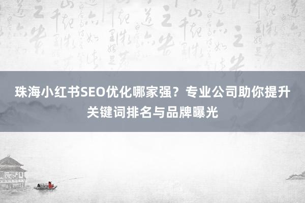 珠海小红书SEO优化哪家强？专业公司助你提升关键词排名与品牌曝光