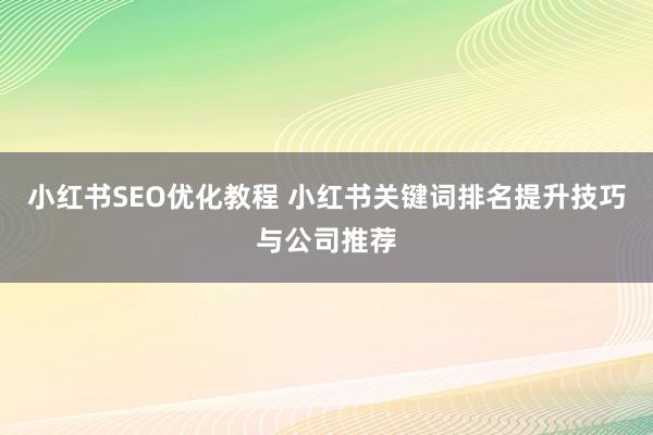 小红书SEO优化教程 小红书关键词排名提升技巧与公司推荐