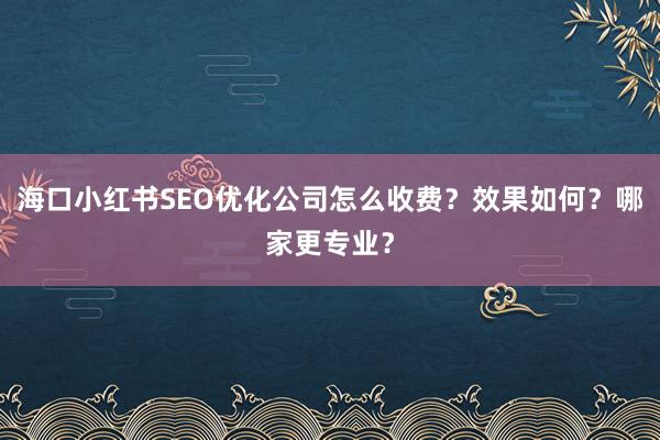 海口小红书SEO优化公司怎么收费？效果如何？哪家更专业？