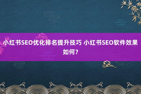 小红书SEO优化排名提升技巧 小红书SEO软件效果如何？