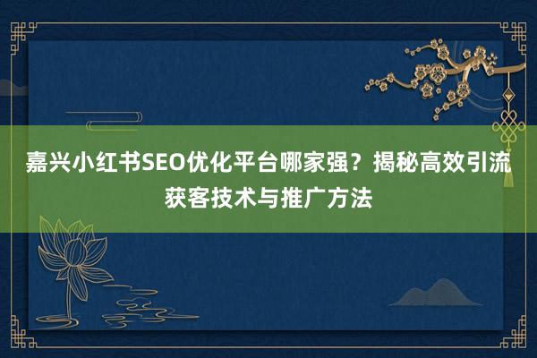 嘉兴小红书SEO优化平台哪家强？揭秘高效引流获客技术与推广方法