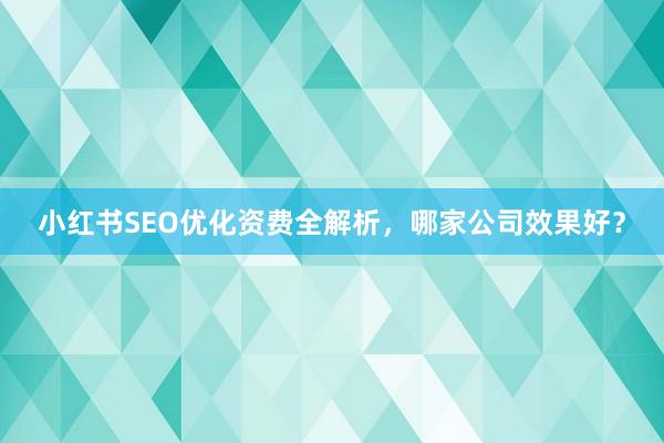 小红书SEO优化资费全解析，哪家公司效果好？