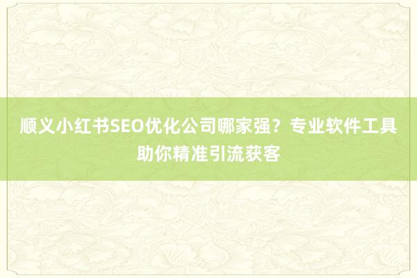 顺义小红书SEO优化公司哪家强？专业软件工具助你精准引流获客