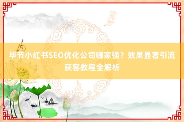 毕节小红书SEO优化公司哪家强？效果显著引流获客教程全解析
