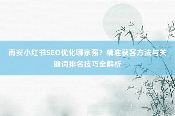 南安小红书SEO优化哪家强？精准获客方法与关键词排名技巧全解析