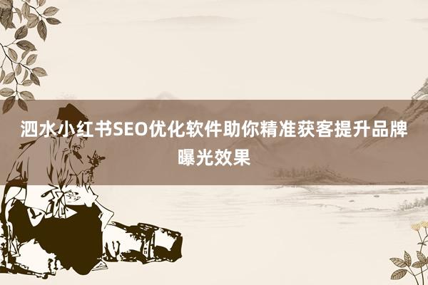 泗水小红书SEO优化软件助你精准获客提升品牌曝光效果