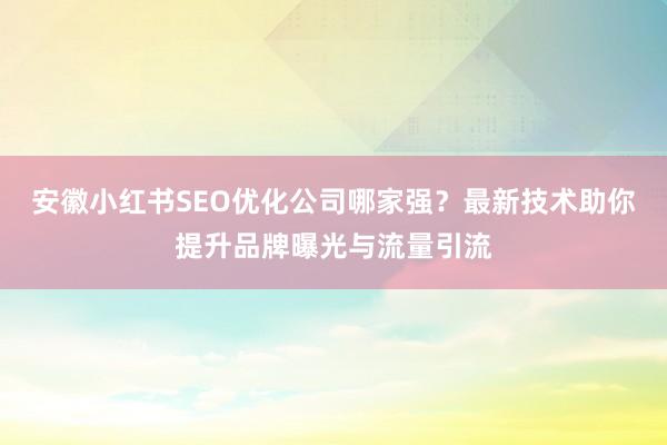 安徽小红书SEO优化公司哪家强？最新技术助你提升品牌曝光与流量引流