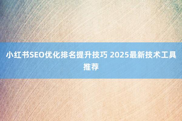 小红书SEO优化排名提升技巧 2025最新技术工具推荐