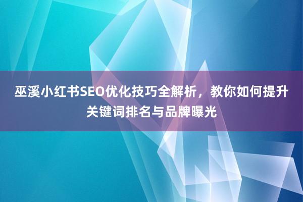 巫溪小红书SEO优化技巧全解析，教你如何提升关键词排名与品牌曝光