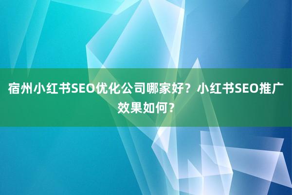 宿州小红书SEO优化公司哪家好？小红书SEO推广效果如何？