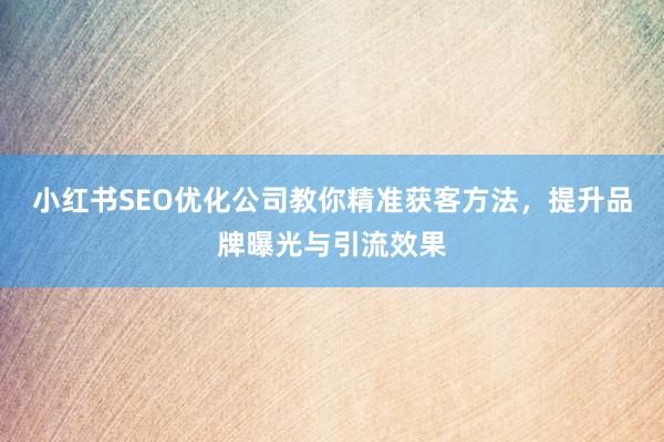 小红书SEO优化公司教你精准获客方法，提升品牌曝光与引流效果