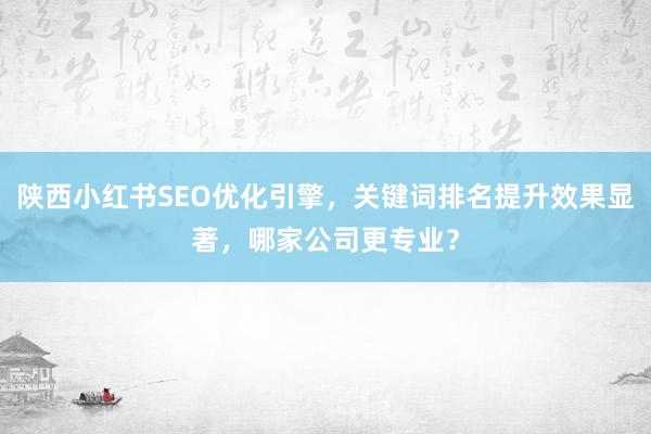 陕西小红书SEO优化引擎，关键词排名提升效果显著，哪家公司更专业？