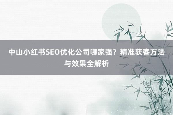 中山小红书SEO优化公司哪家强？精准获客方法与效果全解析