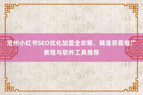 沧州小红书SEO优化加盟全攻略，精准获客推广教程与软件工具推荐